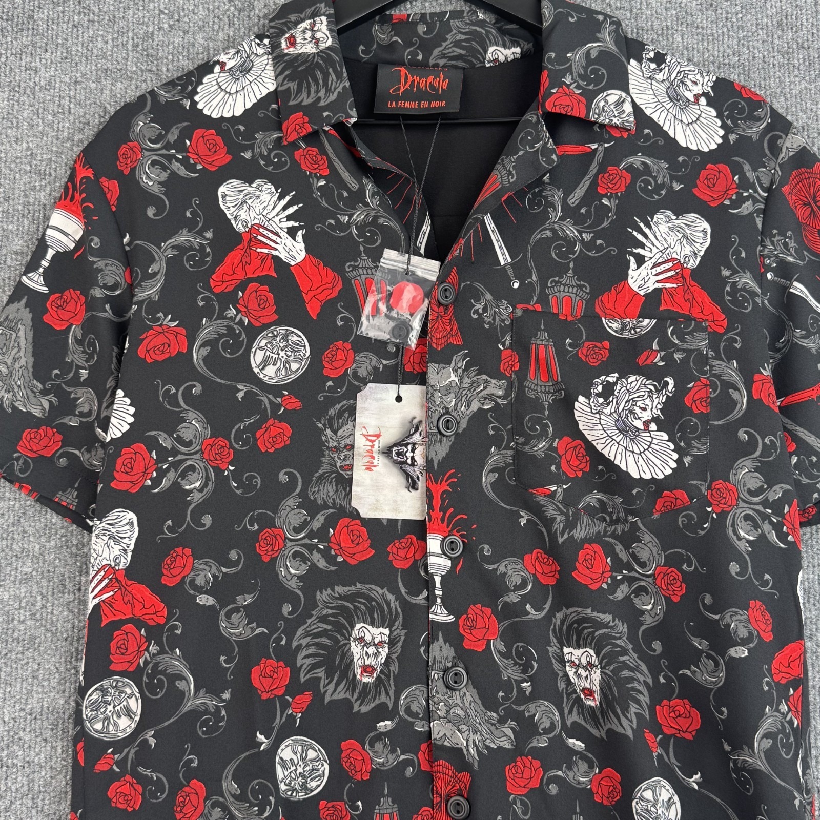 La Femme En Noir Bram Stoker's Dracula Camp Shirt Women's Xxs Black Gothic Nwt — image 2 of 8